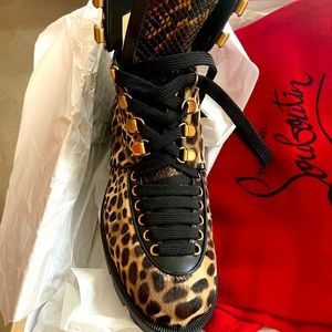 Pony red bottom boots leopard skin